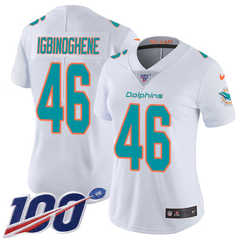 Nike Miami Dolphins 46 Noah Igbinoghene White Women Stitched NFL 100th Season Vapor Untouchable Limited Jersey